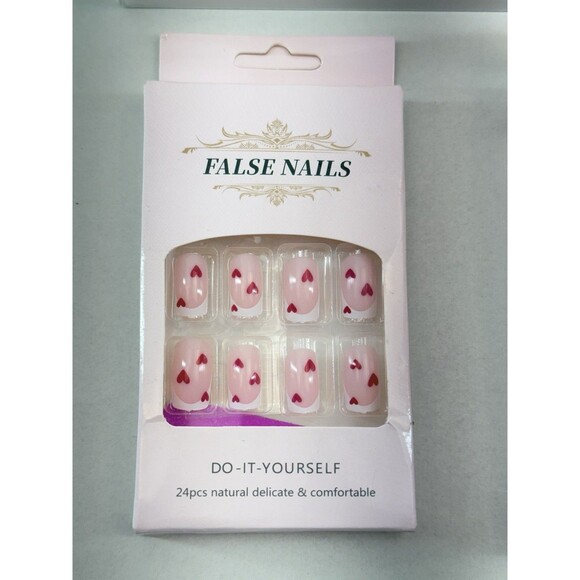 Professional False Nails - Press on Nails, Long, with Glue, color White and Red. - Picture 2 of 12